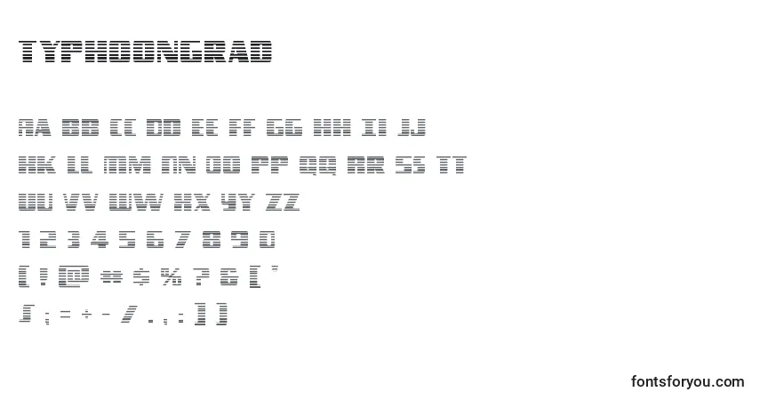 Schriftart Typhoongrad – Alphabet, Zahlen, spezielle Symbole