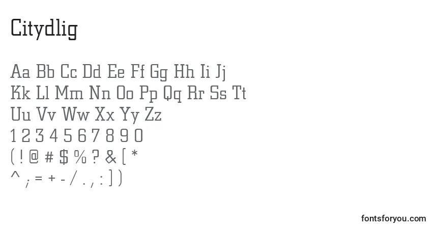 A fonte Citydlig – alfabeto, números, caracteres especiais