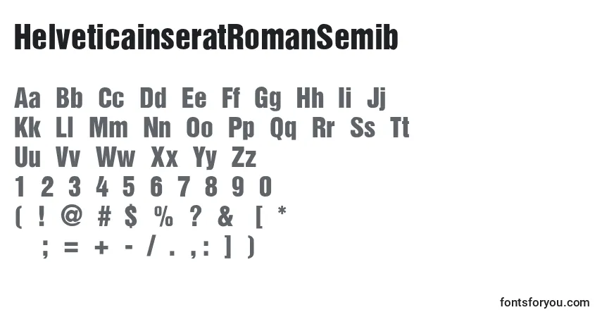 A fonte HelveticainseratRomanSemib – alfabeto, números, caracteres especiais