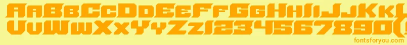 フォントSharpcore – オレンジの文字が黄色の背景にあります。