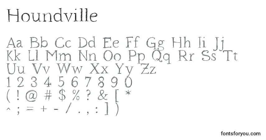 Czcionka Houndville – alfabet, cyfry, specjalne znaki