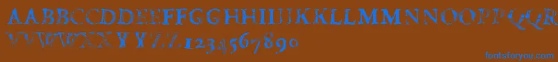 FdCarimboh-Schriftart – Blaue Schriften auf braunem Hintergrund