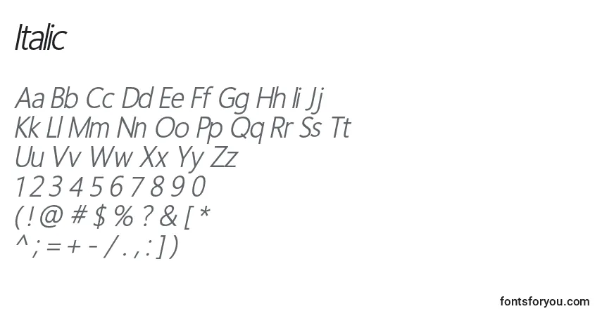 Schriftart Italic (49394) – Alphabet, Zahlen, spezielle Symbole