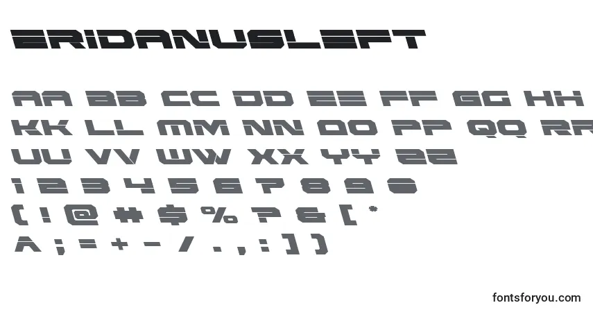 characters of eridanusleft font, letter of eridanusleft font, alphabet of  eridanusleft font