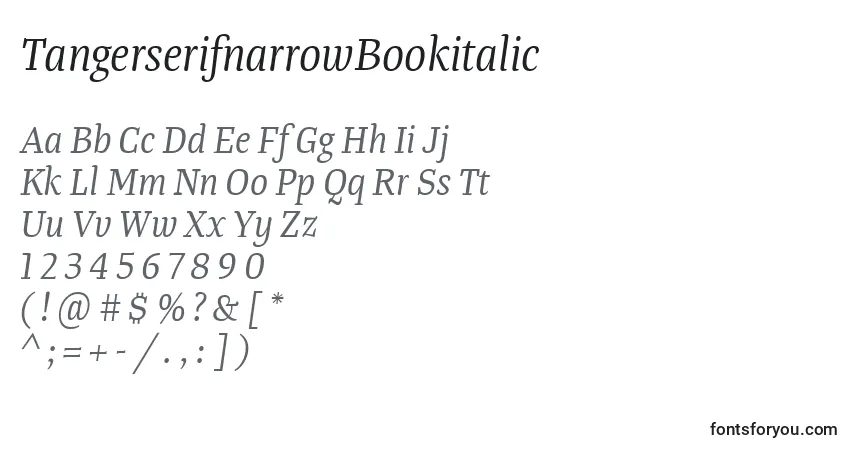 Шрифт TangerserifnarrowBookitalic – алфавит, цифры, специальные символы