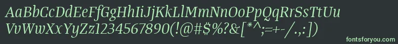 TangerserifnarrowBookitalic-Schriftart – Grüne Schriften auf schwarzem Hintergrund