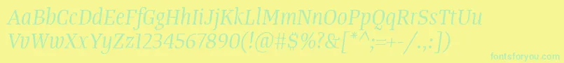 TangerserifnarrowBookitalic-Schriftart – Grüne Schriften auf gelbem Hintergrund