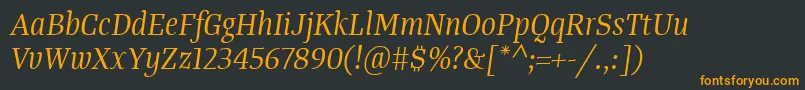 Fonte TangerserifnarrowBookitalic – fontes laranjas em um fundo preto