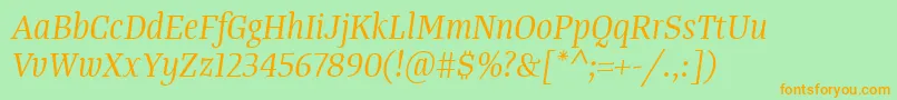 Police TangerserifnarrowBookitalic – polices orange sur fond vert