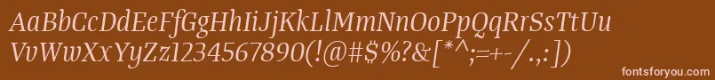 Шрифт TangerserifnarrowBookitalic – розовые шрифты на коричневом фоне