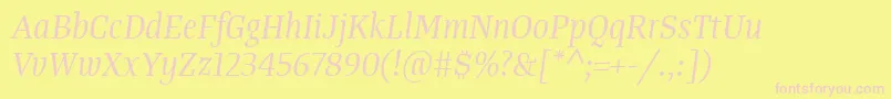 TangerserifnarrowBookitalic-Schriftart – Rosa Schriften auf gelbem Hintergrund