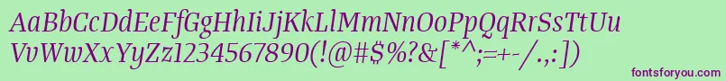 Шрифт TangerserifnarrowBookitalic – фиолетовые шрифты на зелёном фоне
