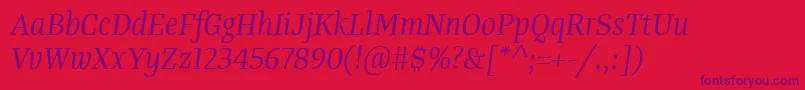 フォントTangerserifnarrowBookitalic – 赤い背景に紫のフォント