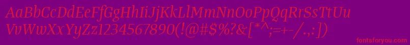 TangerserifnarrowBookitalic Font – Red Fonts on Purple Background
