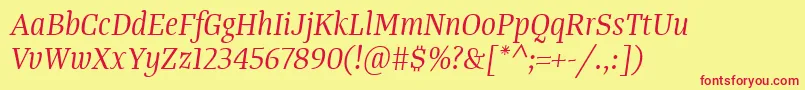 TangerserifnarrowBookitalic Font – Red Fonts on Yellow Background