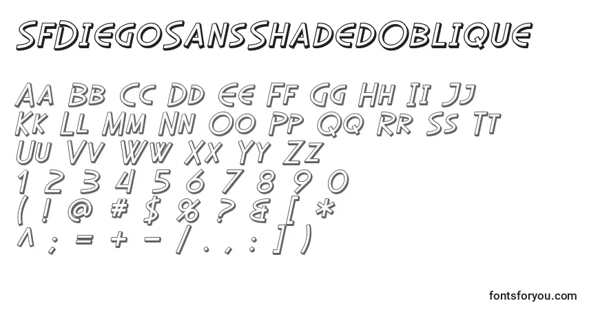 SfDiegoSansShadedOblique-fontti – aakkoset, numerot, erikoismerkit