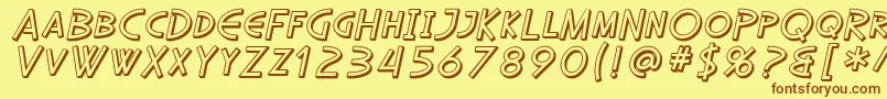 フォントSfDiegoSansShadedOblique – 茶色の文字が黄色の背景にあります。