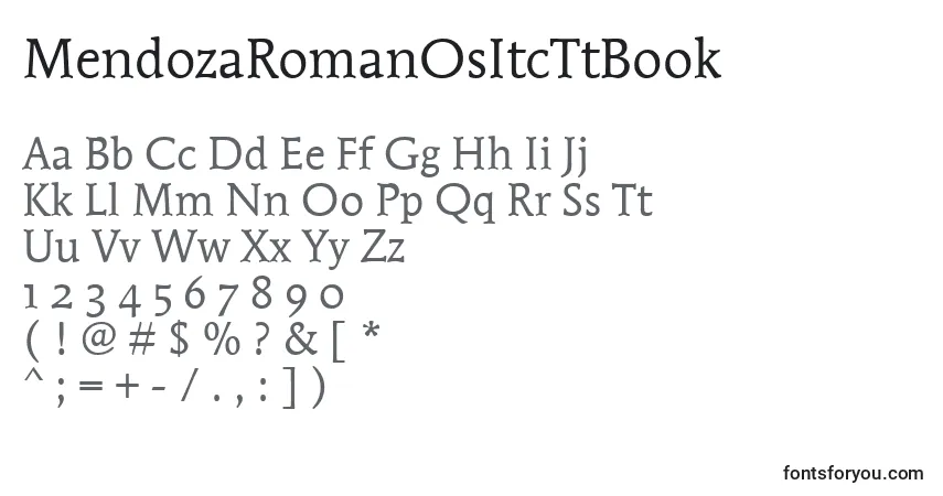 A fonte MendozaRomanOsItcTtBook – alfabeto, números, caracteres especiais