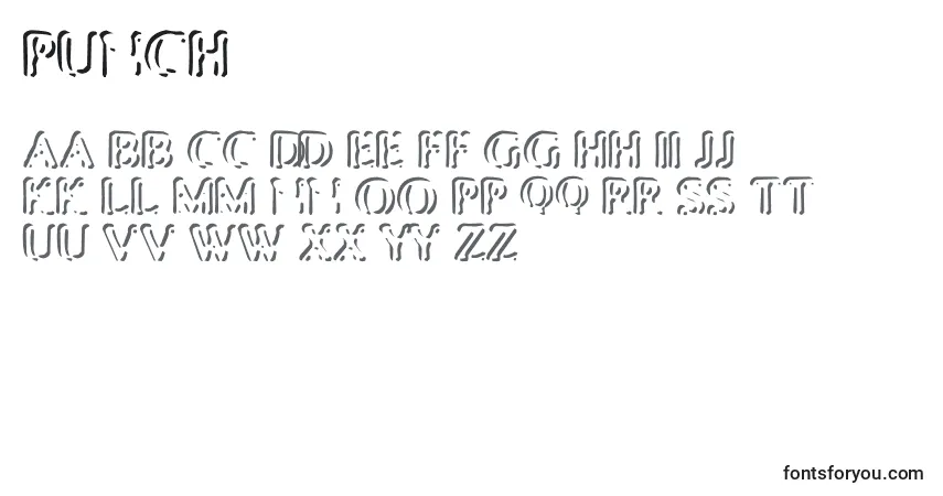 Czcionka Punch – alfabet, cyfry, specjalne znaki