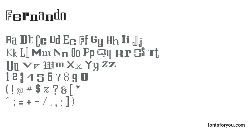 A fonte Fernando – alfabeto, números, caracteres especiais
