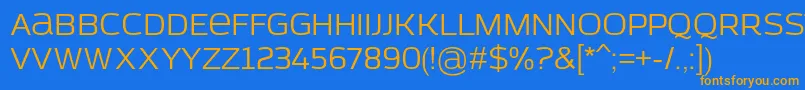 フォントAzoftSans – オレンジ色の文字が青い背景にあります。