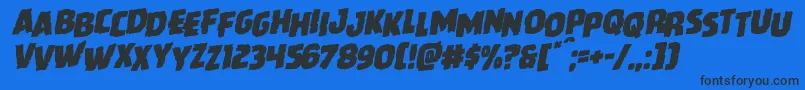 Howlinmadstagrotal-Schriftart – Schwarze Schriften auf blauem Hintergrund