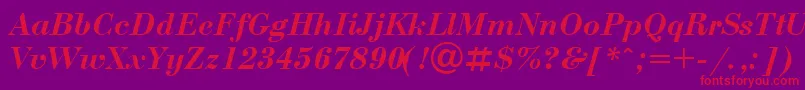 BodoniBolditalicCyrillic-Schriftart – Rote Schriften auf violettem Hintergrund