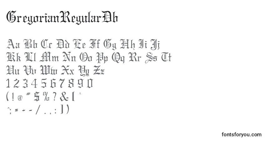 GregorianRegularDb-fontti – aakkoset, numerot, erikoismerkit
