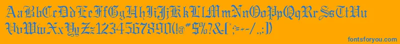 Weitere Informationen zur GregorianRegularDb-Schriftart GregorianRegularDb-Schriftart – Blaue Schriften auf orangefarbenem Hintergrund