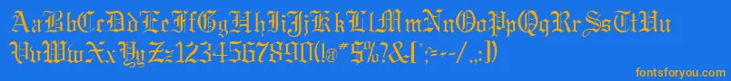 GregorianRegularDb-Schriftart – Orangefarbene Schriften auf blauem Hintergrund