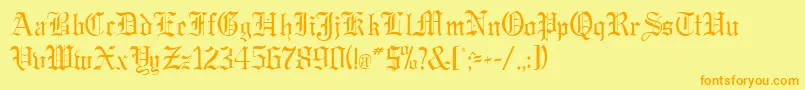 フォントGregorianRegularDb – オレンジの文字が黄色の背景にあります。