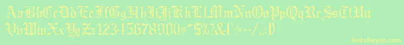 Weitere Informationen zur GregorianRegularDb-Schriftart GregorianRegularDb-Schriftart – Gelbe Schriften auf grünem Hintergrund