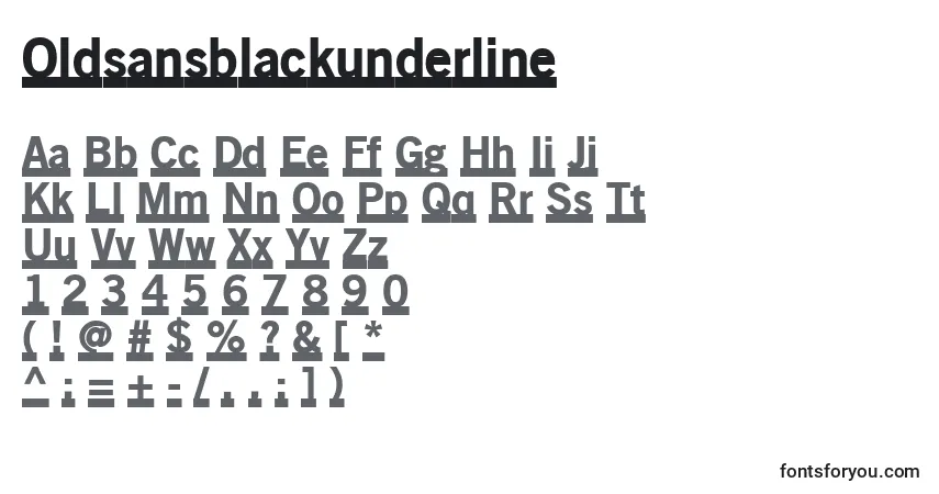 Шрифт Oldsansblackunderline – алфавит, цифры, специальные символы