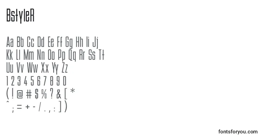Schriftart BstyleR (49429) – Alphabet, Zahlen, spezielle Symbole
