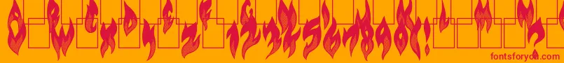 FlameOn-Schriftart – Rote Schriften auf orangefarbenem Hintergrund