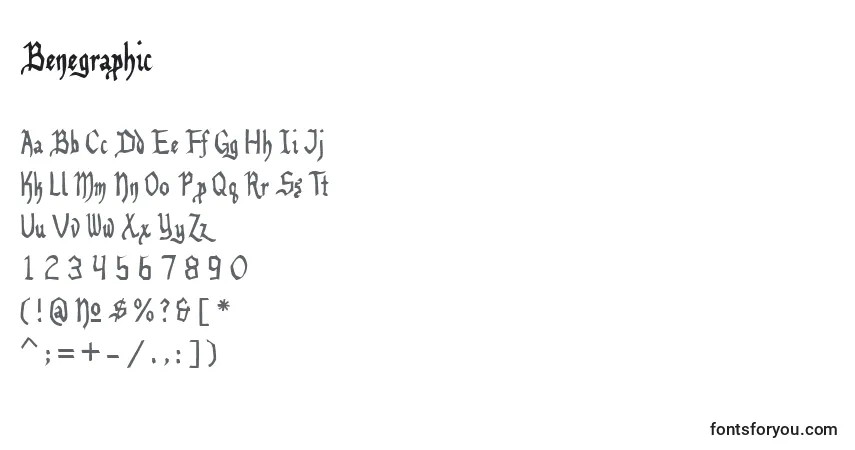 Schriftart Benegraphic – Alphabet, Zahlen, spezielle Symbole