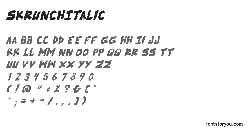 Шрифт SkrunchItalic – алфавит, цифры, специальные символы