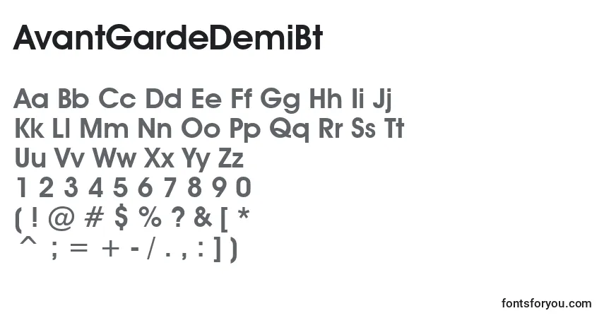 Czcionka AvantGardeDemiBt – alfabet, cyfry, specjalne znaki