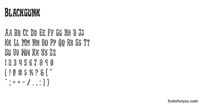 A fonte Blackgunk – alfabeto, números, caracteres especiais