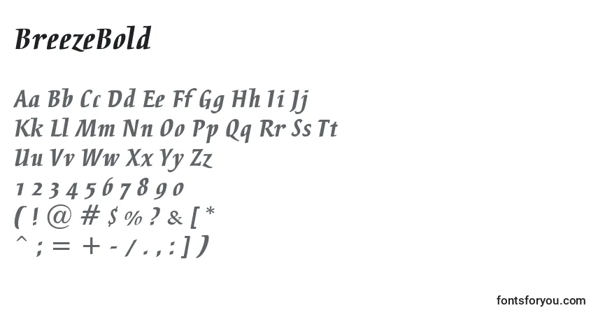 A fonte BreezeBold – alfabeto, números, caracteres especiais