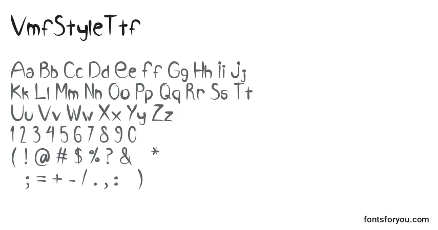 Czcionka VmfStyleTtf – alfabet, cyfry, specjalne znaki