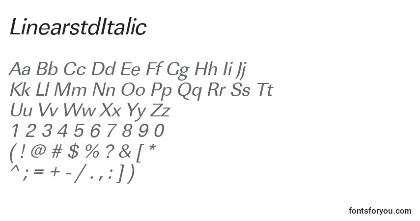 A fonte LinearstdItalic – alfabeto, números, caracteres especiais