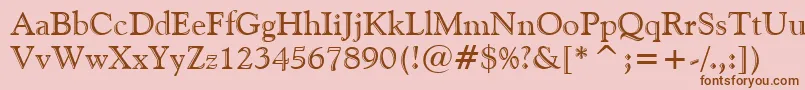 Saiba mais sobre a fonte GoudyHandtooledBt Fonte GoudyHandtooledBt – fontes marrons em um fundo rosa