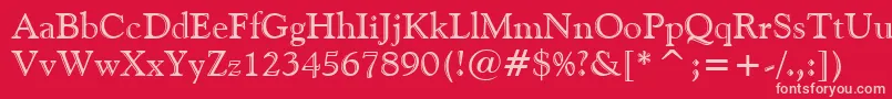 Weitere Informationen zur GoudyHandtooledBt-Schriftart GoudyHandtooledBt-Schriftart – Rosa Schriften auf rotem Hintergrund