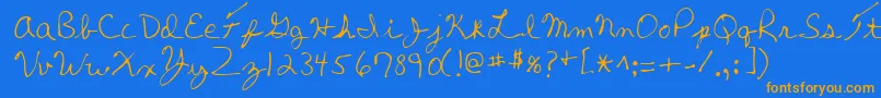 フォントThomasRegular – オレンジ色の文字が青い背景にあります。