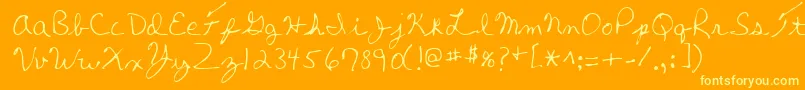 ThomasRegular-Schriftart – Gelbe Schriften auf orangefarbenem Hintergrund