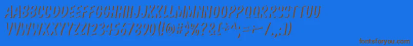 フォントKomtite – 茶色の文字が青い背景にあります。