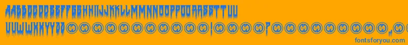 Deathtometal Font – Blue Fonts on Orange Background
