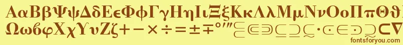 MathematicalPi4-fontti – ruskeat fontit keltaisella taustalla