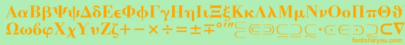 フォントMathematicalPi4 – オレンジの文字が緑の背景にあります。